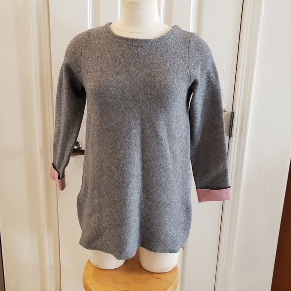 Nanette Lepore Gray Side Zip Sweater Pink Cuffs - Picture 1 of 8